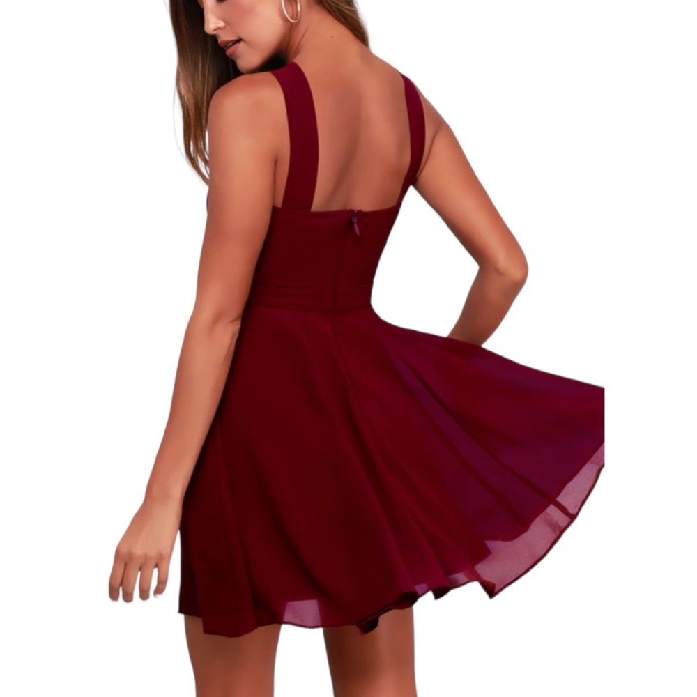 Lulu’s Forevermore Burgundy Holiday Skater Dress W-730 Size Large - Picture 3 of 12